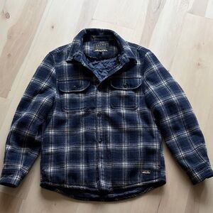 Jachs plaid flannel jacket quilted lined navy cream mens medium